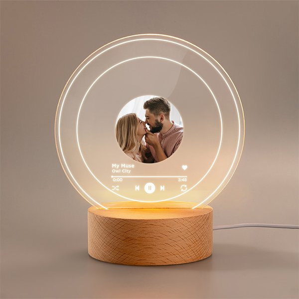 Lámpara de noche LED personalizada con base de madera Regalo de aniversario y San Valentín para pareja