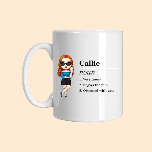 Personalisierte Cartoon Charakter Name Definition 11oz 15oz Keramik Kaffeebecher mit Text Geburtstag Geschenk für Männer Frauen