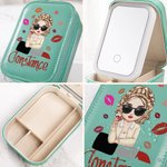 Gepersonaliseerde Lippenstift en Sieradendoos met LED Make-up Spiegel Cartoon Karakter met Naam als Verjaardags Cadeau voor Vrouwen