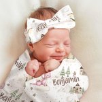 Personlig Cartoon Dragon Castle Mottaksteppe Swaddle Hat Headband Set med navn Coming Home Outfit Baby Shower Gave til nyfødte
