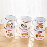 Taza esmaltada personalizada We Dig You Truck Excavator 11oz con texto Regalo de cumpleaños para niños