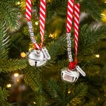Personalized Jingle Bell Christmas Ribbon Ornament with Engraved Name Plate Beads and Card Christmas Tree Decor for Family