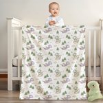 Personalized Cute Cartoon Dragon Forest Soft Baby Security Blanket with Dotted Backing and Embroidery Name Baby Shower Birthday Gift for Boys Girls