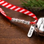 Personalized Jingle Bell Christmas Ribbon Ornament with Engraved Name Plate Beads and Card Christmas Tree Decor for Family