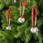 Personalized Jingle Bell Christmas Ribbon Ornament with Engraved Name Plate Beads and Card Christmas Tree Decor for Family