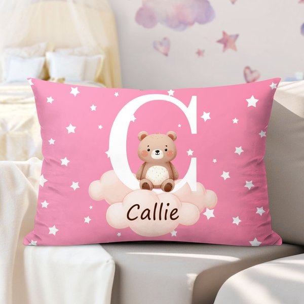 Personalised Cute Animal Cloud Throw Pillow Cover with Name and Initial Nursery Decor Baby Shower Birthday Gift for Boys Girls