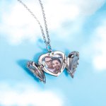 Personalized Angel Wing Heart Locket Necklace with Photo Engraved Text Anniversary Birthday Gift for Women Girls