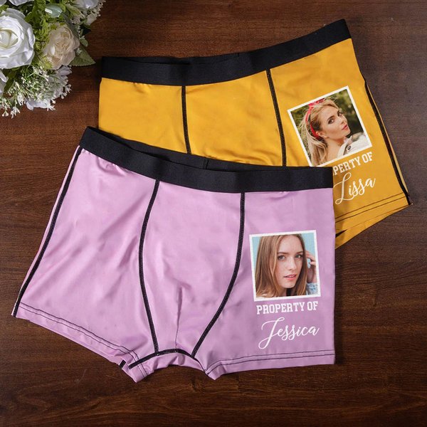 Personalized Face Photo Property of Boxer Brief with Name Comfortable Men's Underwear Funny Valentine's Day Birthday Gift for Him