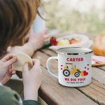 Taza esmaltada personalizada We Dig You Truck Excavator 11oz con texto Regalo de cumpleaños para niños