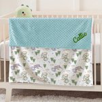 Personalized Cute Cartoon Dragon Forest Soft Baby Security Blanket with Dotted Backing and Embroidery Name Baby Shower Birthday Gift for Boys Girls