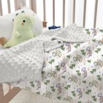 Personalized Cute Cartoon Dragon Forest Soft Baby Security Blanket with Dotted Backing and Embroidery Name Baby Shower Birthday Gift for Boys Girls