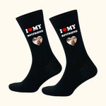 Personalised I Love My Boyfriend Girlfriend Heart Photo 100% Cotton Black Mid-calf Socks Anniversary Valentine's Day Birthday Gift for Couple