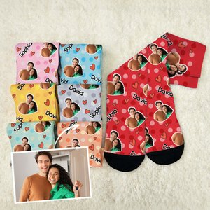 Calzini personalizzati a cuore rosso multicolore coppia sorella foto ritratto con nome anniversario regalo di San Valentino per lei lui amici BFF