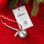 Personalized Jingle Bell Christmas Ribbon Ornament with Engraved Name Plate Beads and Card Christmas Tree Decor for Family