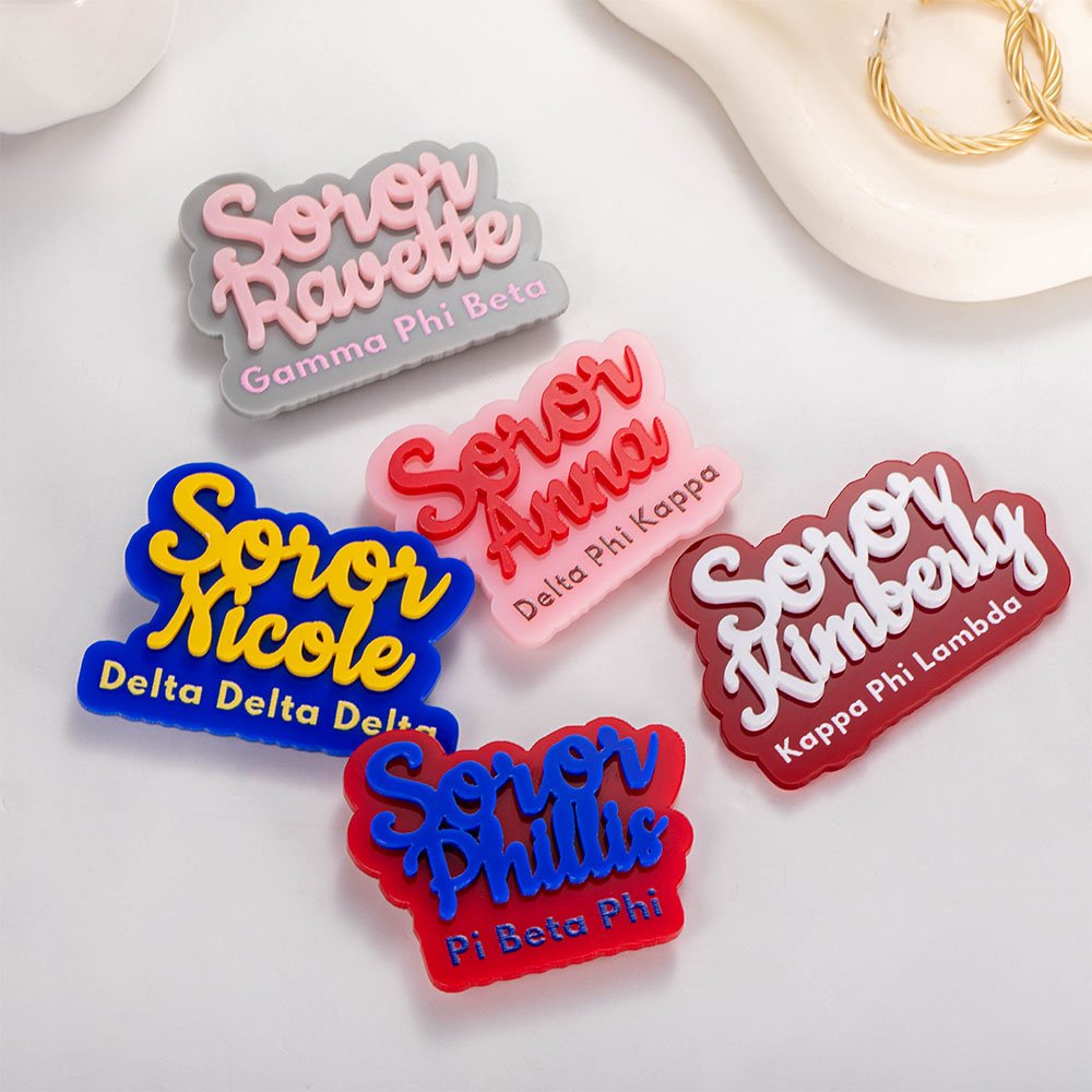 badge magnétique personnalisé de sororité en acrylique 3D