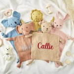 Personalized Cute Bunny Bear Lion Cotton Muslin Soft Baby Loveys Security Blanket with Embroidery Name Baby Shower Birthday Gift for Boys Girls