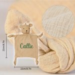 Personalized Cute Bunny Bear Lion Cotton Muslin Soft Baby Loveys Security Blanket with Embroidery Name Baby Shower Birthday Gift for Boys Girls