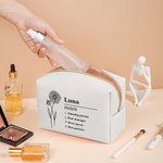 Personalized Line Birth Flower Name Definition Leather Makeup Bag Pouch with Text Birthday Bridesmaid Gift for Women