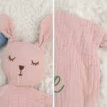 Personalized Cute Bunny Bear Lion Cotton Muslin Soft Baby Loveys Security Blanket with Embroidery Name Baby Shower Birthday Gift for Boys Girls