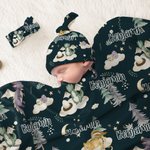 Personlig Night Sky Little Dragon Mottaksteppe Swaddle Knot Hat Pannebånd med navn Sykehus Coming Home Outfit Baby Shower Gave til nyfødte
