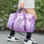 Personalized Holographic Waterproof Birth Flower Name Weekend Bag with Shoulder Strap Travel Essentials Birthday Gift for Girls Women