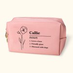 Personalized Line Birth Flower Name Definition Leather Makeup Bag Pouch with Text Birthday Bridesmaid Gift for Women