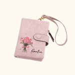 Personlig fødselsblomstbukett Tri-fold Wristlet Wristlet Name Wallet med kortholder Bursdagsgave til kvinner