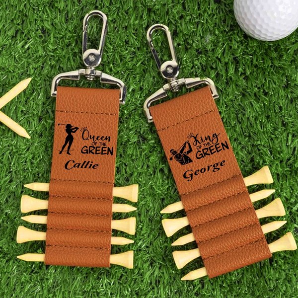 Personalizzato Golfer Silhouette Porta sacca da golf in pelle PU con nome e 5 pezzi di tee in bambù Regalo di compleanno sportivo per giocatore di golf