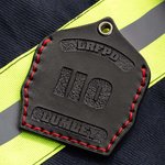 Personalized Genuine Leather Firefighter Helmet Shield Keychain Airtag HID Prox Key Holder with Engraved Texts Birthday Gift for Fireman