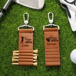 Personalized Golfer Silhouette PU Leather Golf Tee Holder Bag Tag with Name and 5 Pcs Bamboo Tees Sports Birthday Gift for Golf Player