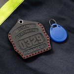 Personalized Genuine Leather Firefighter Helmet Shield Keychain Airtag HID Prox Key Holder with Engraved Texts Birthday Gift for Fireman