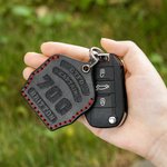 Personalized Genuine Leather Firefighter Helmet Shield Keychain Airtag HID Prox Key Holder with Engraved Texts Birthday Gift for Fireman