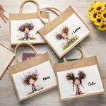 Sac en Toile de Jute Réutilisable Personnalisé avec Nom Motif Fille Excentrique Pochette Frontale Cadeau d'Anniversaire pour Filles Femmes
