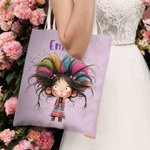 Borsa in tela resistente personalizzato con nome personaggio animato ragazza stravagante regalo di compleanno per la mamma per donne ragazze