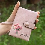 Personlig fødselsblomstbukett Tri-fold Wristlet Wristlet Name Wallet med kortholder Bursdagsgave til kvinner
