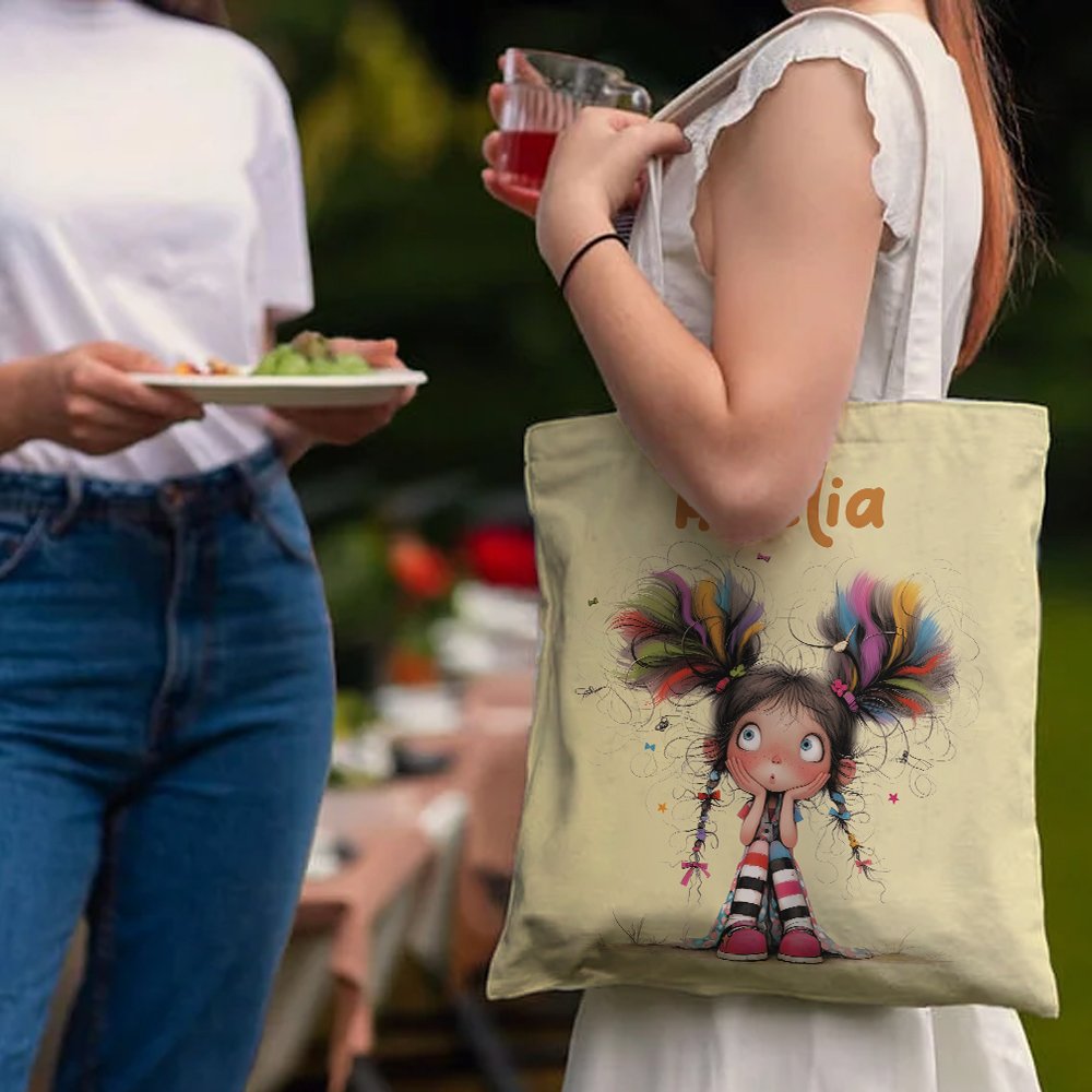 bellissima borsa in tela personalizzata con nome e ragazza stravagante