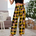 Personalised Plaid Avatar Pet Portrait Long Pyjama Pants with Name and Drawstring Christmas Birthday Gift for Kid Women Men Pet Lovers