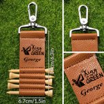 Personalized Golfer Silhouette PU Leather Golf Tee Holder Bag Tag with Name and 5 Pcs Bamboo Tees Sports Birthday Gift for Golf Player