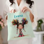 Borsa in tela resistente personalizzato con nome personaggio animato ragazza stravagante regalo di compleanno per la mamma per donne ragazze