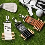 Personalized Golfer Silhouette PU Leather Golf Tee Holder Bag Tag with Name and 5 Pcs Bamboo Tees Sports Birthday Gift for Golf Player