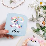 Personalized Portable Leather Rainbow Fantasy Unicorn Jewelry Box with Name Cute Birthday Gift for Girls Women