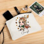 Personalised Fashion Football Girl Linen Wristlet Makeup Bag with Name Travel Accessory Birthday Sports Gift for Women Football Lovers
