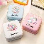 Personalized Portable Leather Rainbow Fantasy Unicorn Jewelry Box with Name Cute Birthday Gift for Girls Women