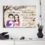 Personalised Tree Love Cartoon Character Finger Heart Canvas Painting with Name Home Decor Valentine's Day Gift for Couple
