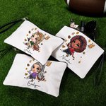 Personalised Fashion Football Girl Linen Wristlet Makeup Bag with Name Travel Accessory Birthday Sports Gift for Women Football Lovers