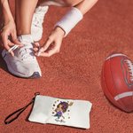 Personalised Fashion Football Girl Linen Wristlet Makeup Bag with Name Travel Accessory Birthday Sports Gift for Women Football Lovers