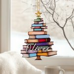 Albero dei libri personalizzato con il nome dell'albero di Natale, decorazione per la finestra dell'auto, regalo di compleanno del club del libro per 