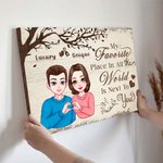 Personalised Tree Love Cartoon Character Finger Heart Canvas Painting with Name Home Decor Valentine's Day Gift for Couple