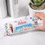 Henkilökohtainen akryyli sarjakuva hahmo Sairaanhoitaja Lääkäri Desk nimikyltti Syntymäpäivä arvostus lahja Medical Staffille