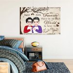 Personalised Tree Love Cartoon Character Finger Heart Canvas Painting with Name Home Decor Valentine's Day Gift for Couple